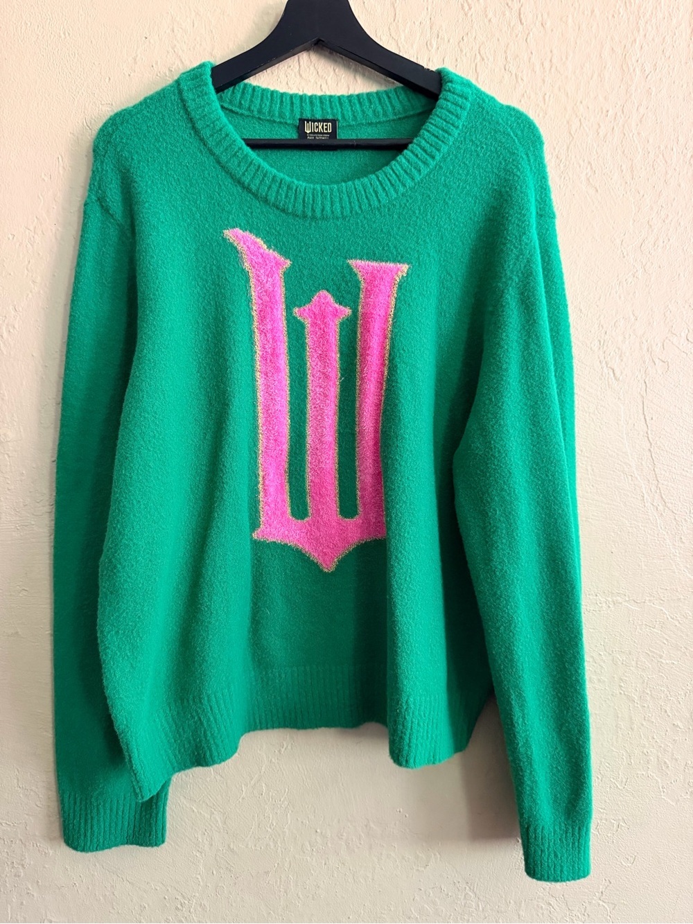 Wicked Green Crewneck Sweater with Pink Graphic